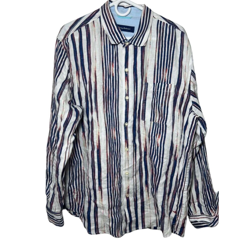 Tommy Bahama Linen Button Down Shirt Men's XL/TG Long Sleeve Pinstripes